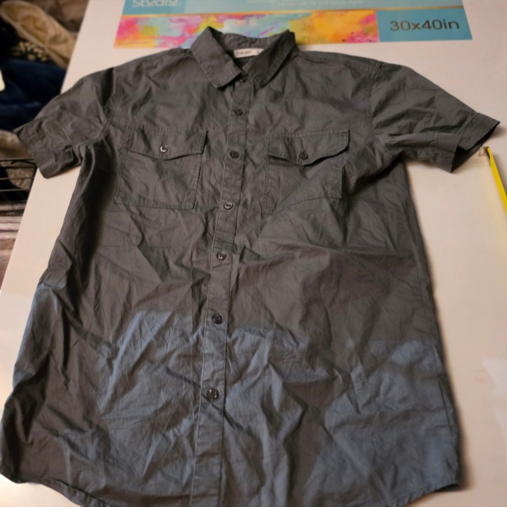 Tronjori Womens Short Sleeve Button Down Utility Shirt Gray Size 16